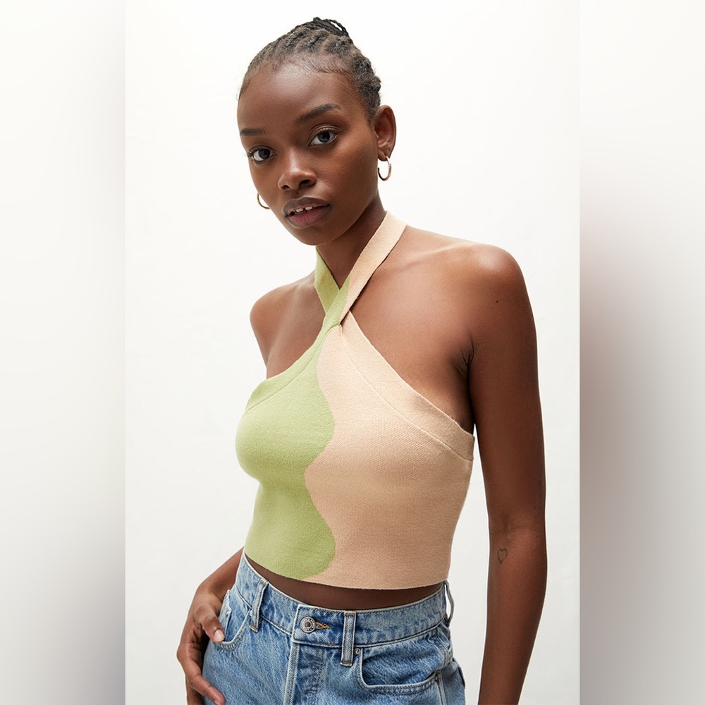 La Hearts Beige and Green Crop Top